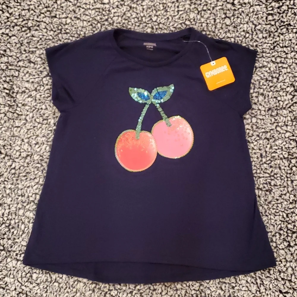 Gymboree NWT Navy Blue Cherry Sequin Sh9rt Sleeve Top Size 7/8